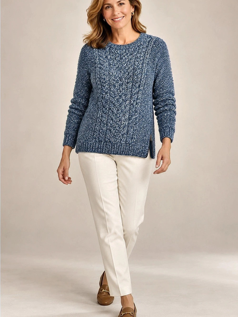 Talbots Textured Knit Crewneck Sweater in Blue & Green